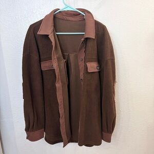 Amazon Women's Brown Lightweight Fleece Shacket Jacket